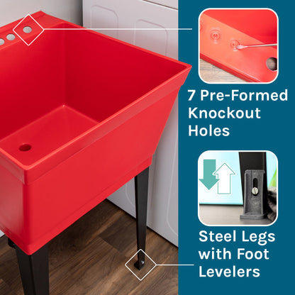 Tehila Standard Freestanding Red Utility Sink with Stainless Steel Finish Pull-Out Faucet