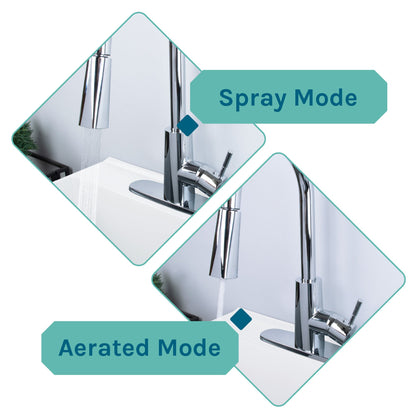 Tehila Standard Freestanding White Utility Sink with Chrome Finish High-Arc Pull-Down Faucet