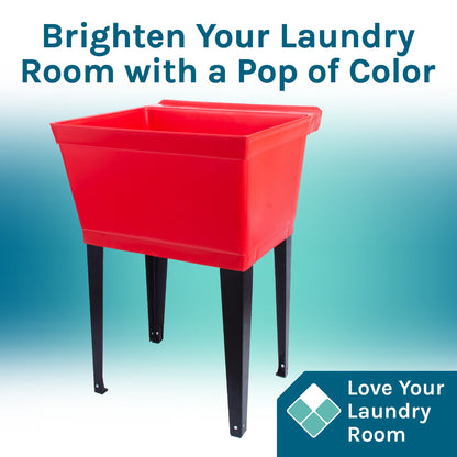 Tehila Standard Freestanding Red Utility Sink with Black Finish High-Arc Coil Pull-Down Faucet