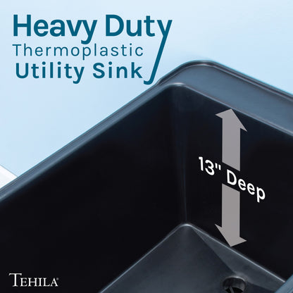 Tehila Space Saver Freestanding Black Utility Sink with Black Finish Pull-Out Faucet