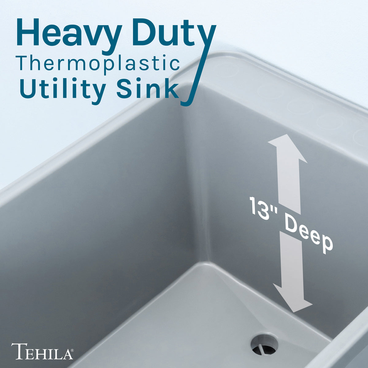 Tehila Space Saver Freestanding Grey Utility Sink with Chrome Finish Pull-Out Faucet
