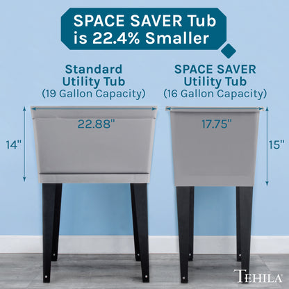 Tehila Space Saver Freestanding Grey Utility Sink with Stainless Steel Finish Pull-Out Faucet