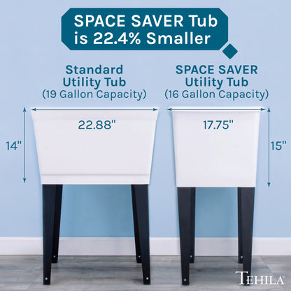 Tehila Space Saver Freestanding White Utility Sink with Stainless Steel Finish Pull-Out Faucet
