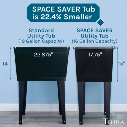 Tehila Space Saver Freestanding Black Utility Sink with Black Finish Gooseneck Faucet and Side Sprayer