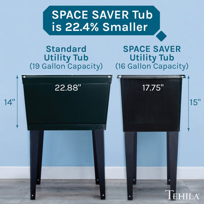 Tehila Space Saver Freestanding Black Utility Sink with Stainless Steel Finish Gooseneck Faucet and Side Sprayer