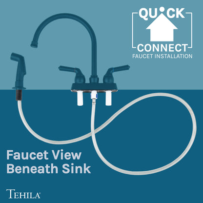 Tehila Space Saver Freestanding White Utility Sink with Black Finish Gooseneck Faucet and Side Sprayer