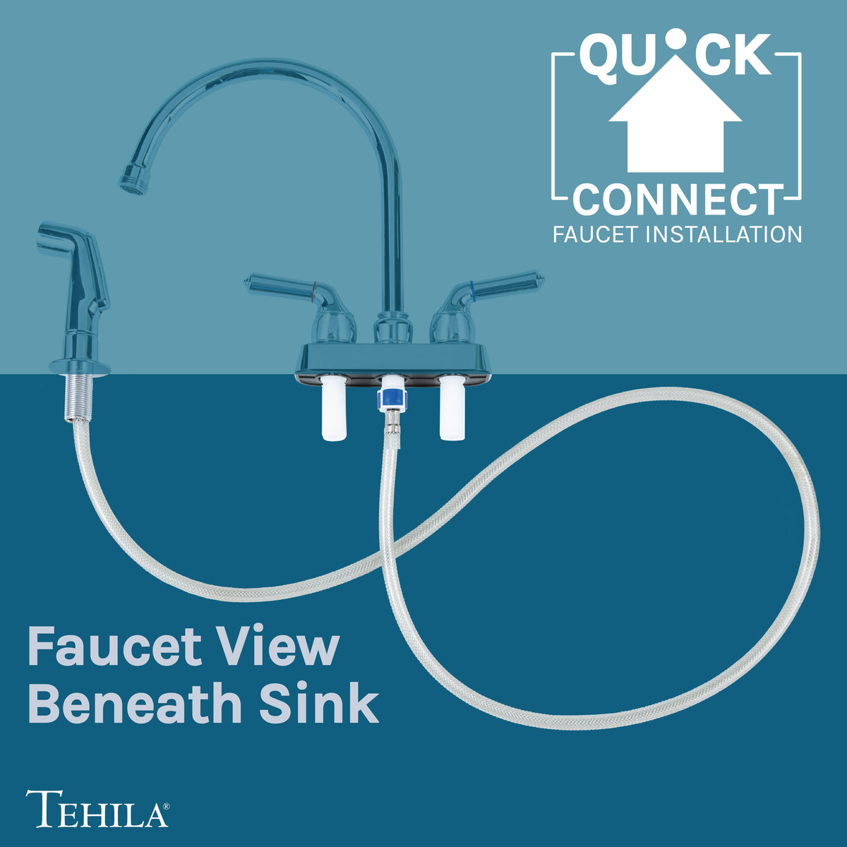 Tehila Space Saver Freestanding White Utility Sink with Chrome Finish Gooseneck Faucet and Side Sprayer