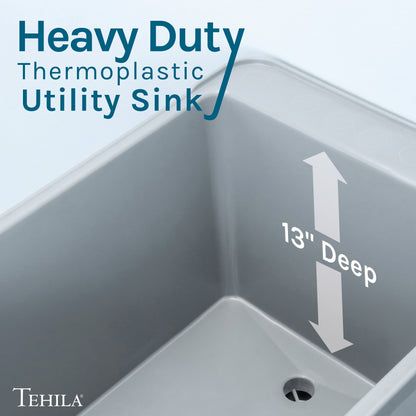 Tehila Space Saver Freestanding Grey Utility Sink with Stainless Steel Finish Low-Profile Pull-Down Faucet