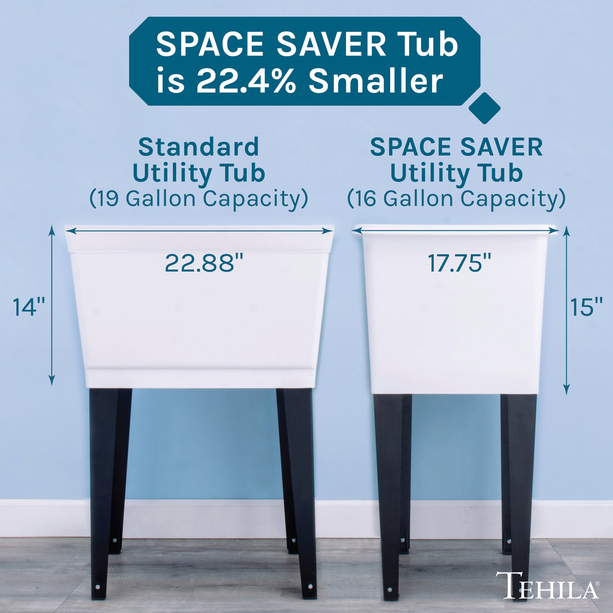 Tehila Space Saver Freestanding White Utility Sink with Black Finish Low-Profile Pull-Down Faucet