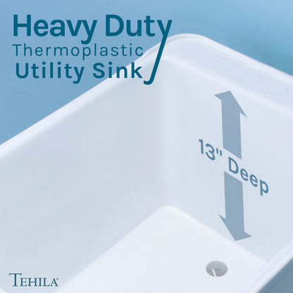 Tehila Space Saver Freestanding White Utility Sink with Black Finish Low-Profile Pull-Down Faucet