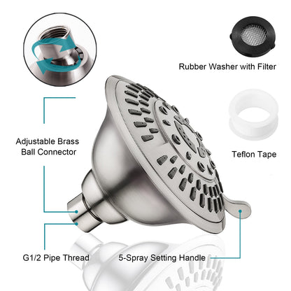 9-Spray Rain Shower Head-Angle Adjustable Fixed Shower Head