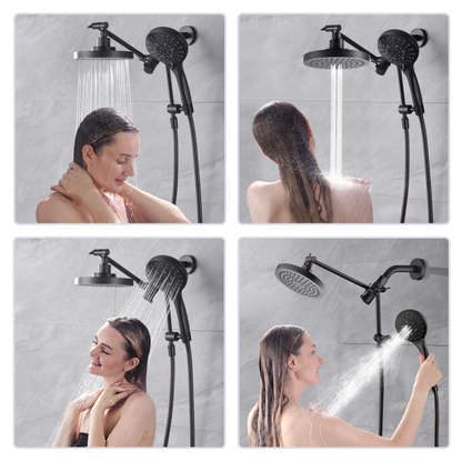 Dual Shower Head with Adjustable Extension Arm, 3-Way Diverter and Hose
