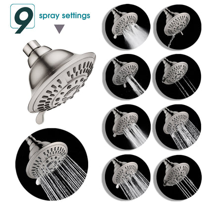 9-Spray Rain Shower Head-Angle Adjustable Fixed Shower Head