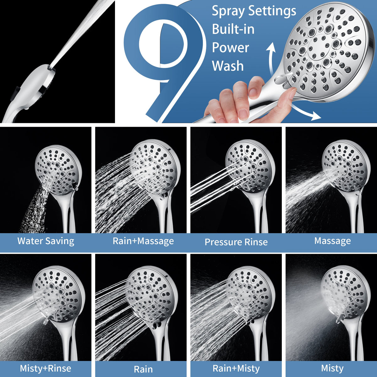 Stainless Steel Slide Bar Grab Rail Set  Includes Handheld Shower Head and 69'' Hose
