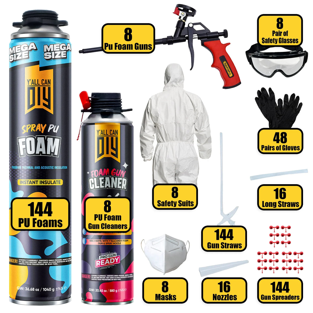 PU Spray Foam Insulation Kit Bulk Bundle (1000ml / 36.6 oz) | Y'allCanDiy