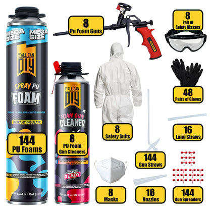 PU Spray Foam Insulation Kit Bulk Bundle (1000ml / 36.6 oz) | Y'allCanDiy