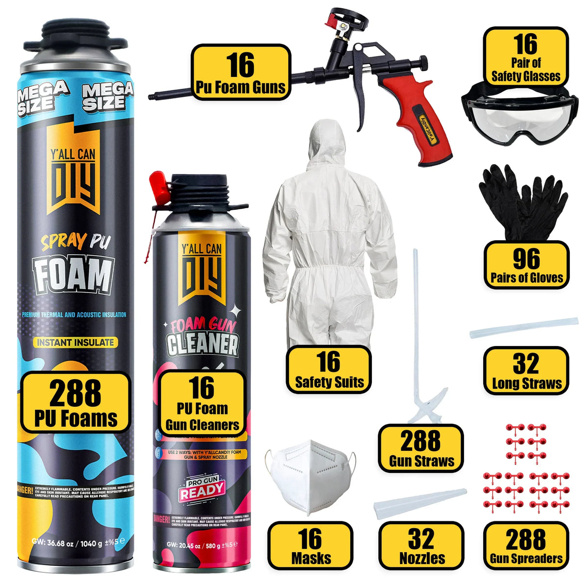 PU Spray Foam Insulation Kit Bulk Bundle (1000ml / 36.6 oz) | Y'allCanDiy