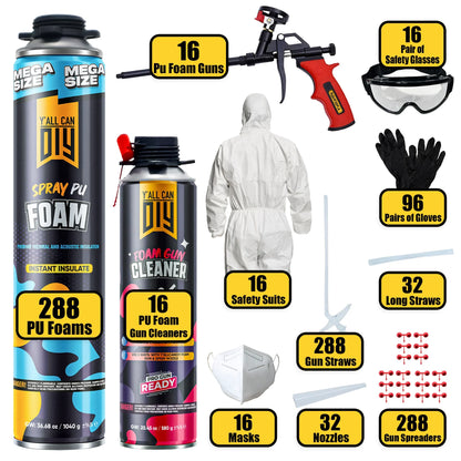 PU Spray Foam Insulation Kit Bulk Bundle (1000ml / 36.6 oz) | Y'allCanDiy