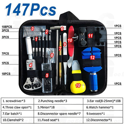 147 PCS Watch Repair Kit Watchmaker Back Case Remover Opener Link Pin Spring Bar