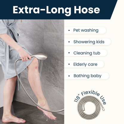 118-Inch Extra Long Stainless Steel Handheld Shower Hose with 360° Swivel