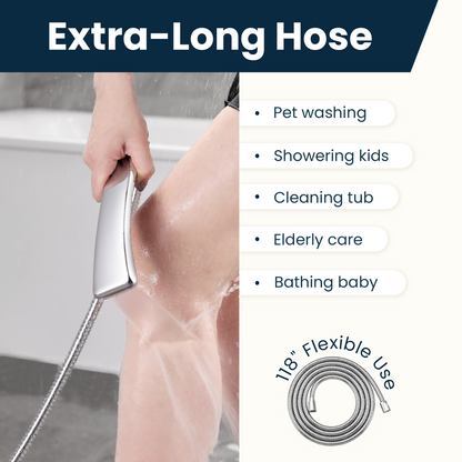 118-Inch Extra Long Stainless Steel Handheld Shower Hose with 360° Swivel