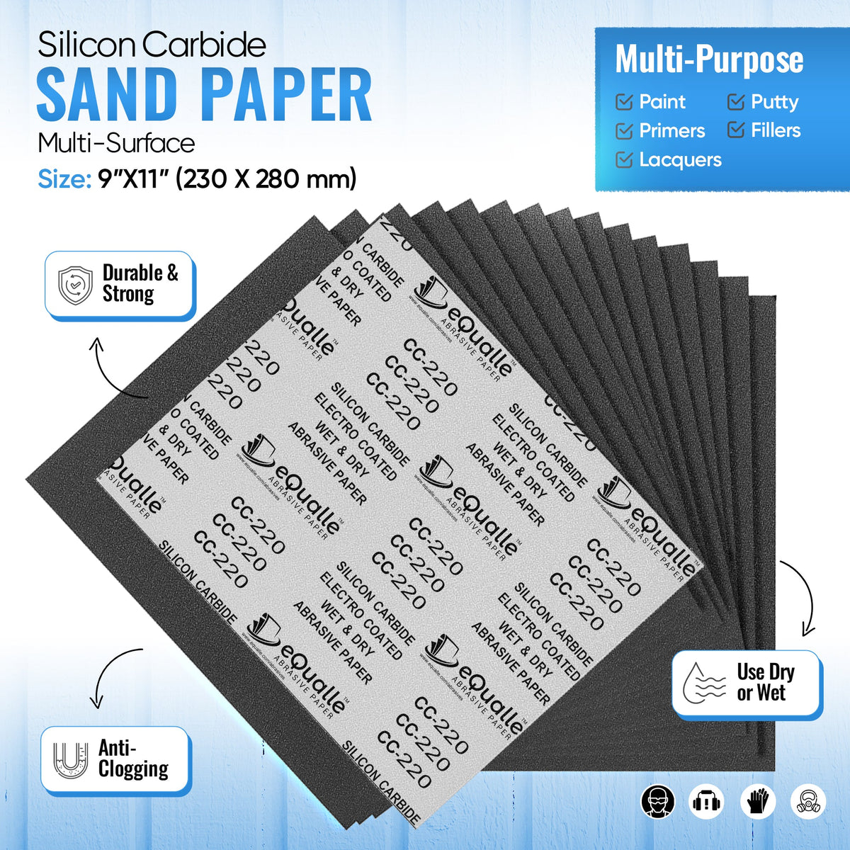 80 Grit Sandpaper – 10 Pack, 9x11 in, Wet or Dry Use