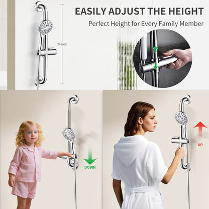 Stainless Steel Slide Bar Grab Rail Set  Includes Handheld Shower Head and 69'' Hose