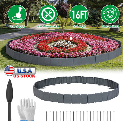 Plastic Landscape Edging 16FT Cobblestone Garden Border Kit