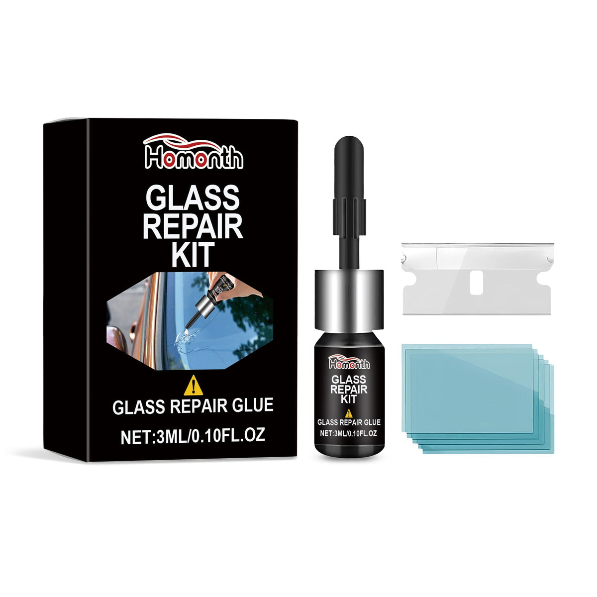 Glass Repair Kit Automotive Windshield Cracks Scratches Clear Vision Portable Adhesive
