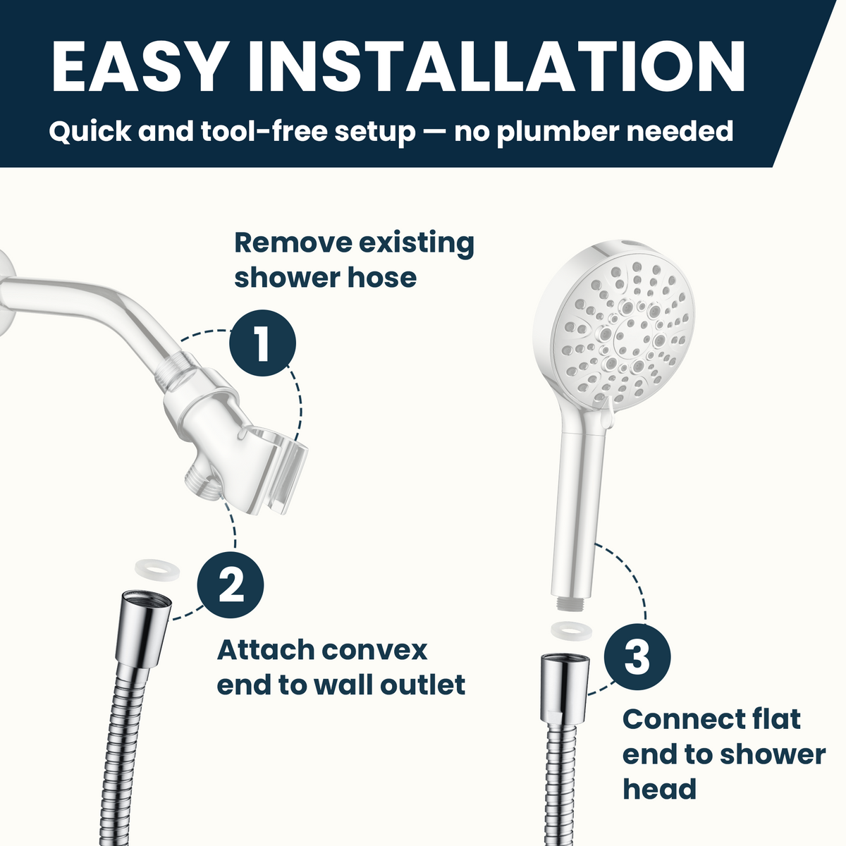 118-Inch Extra Long Stainless Steel Handheld Shower Hose with 360° Swivel