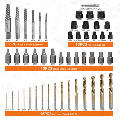 49-Piece Bolt and Screw Extractor Set with Drill Bits for Professional Auto Repair