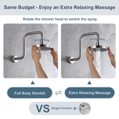6 Inch Rainfall Shower Head with 2 Spray Settings, Adjustable Angle