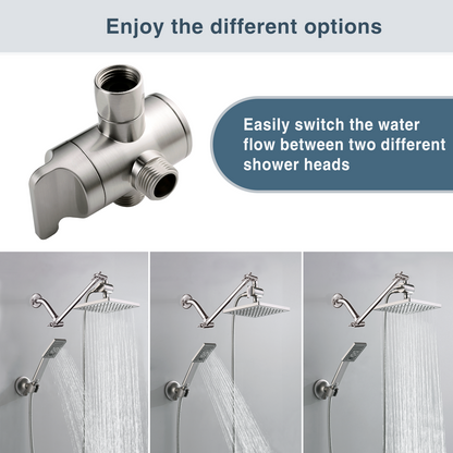 3-Way Shower Head Diverter Valve for Handheld and Fixed Shower Heads