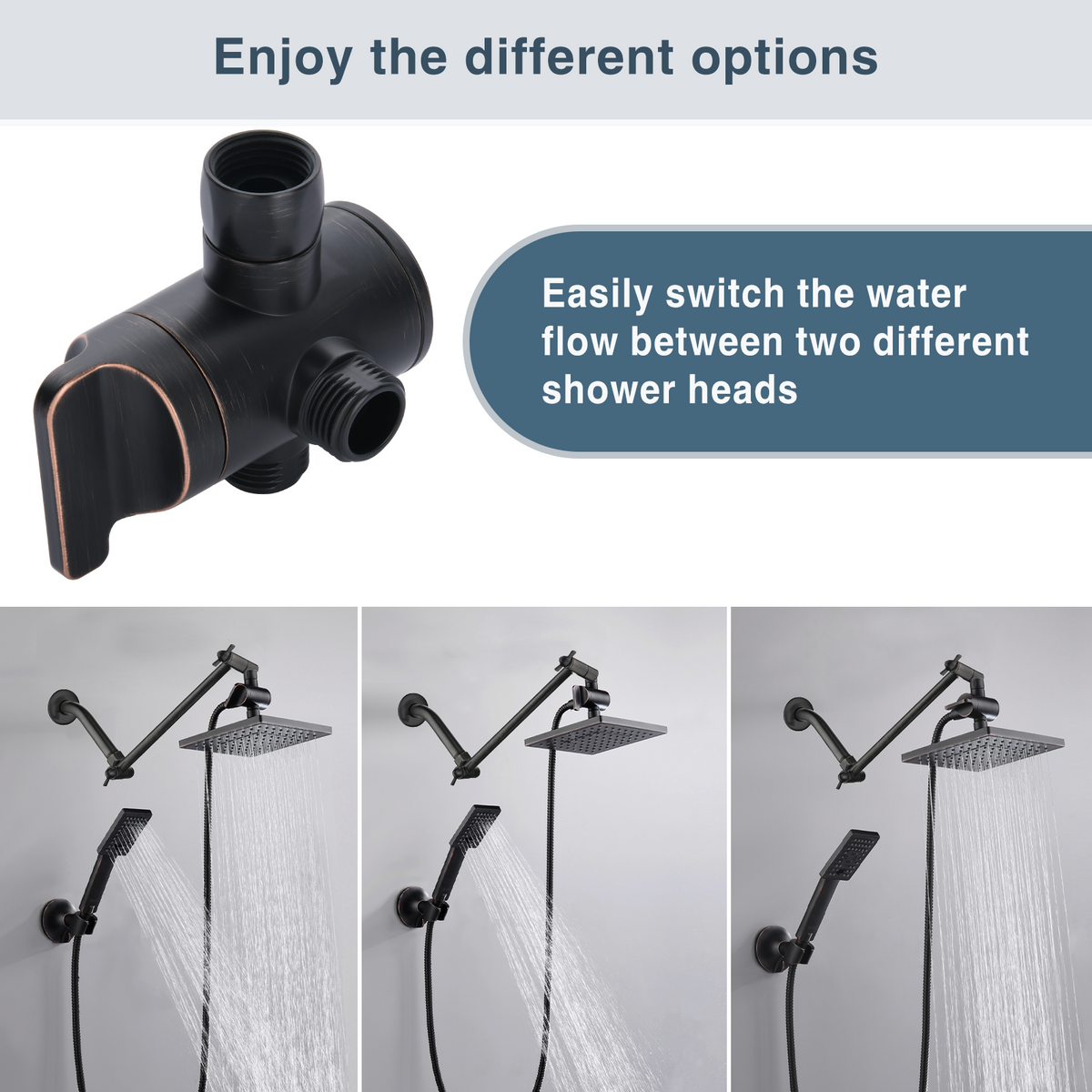 3-Way Shower Head Diverter Valve for Handheld and Fixed Shower Heads