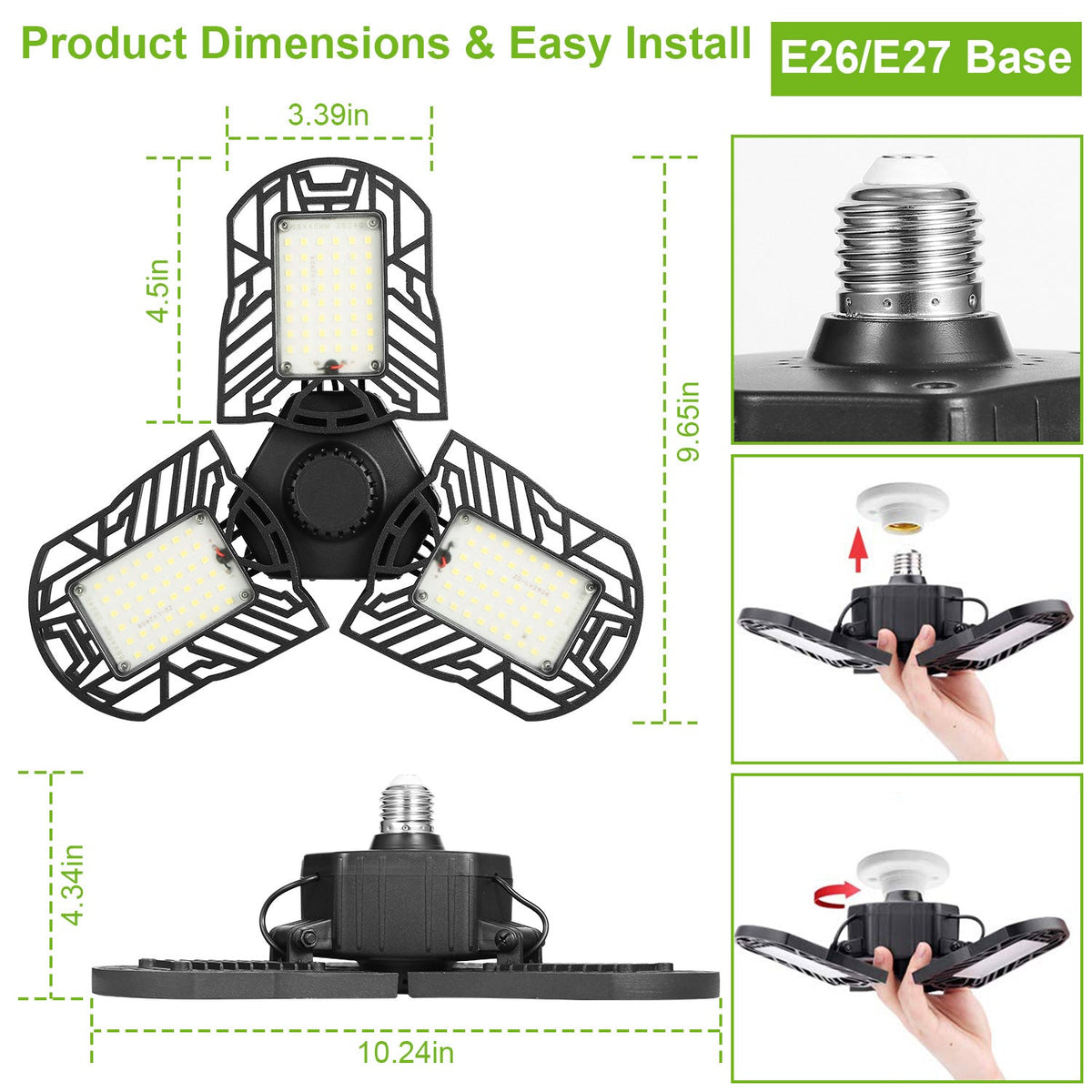 LED Garage Light E26 E27 80W 7000LM 6500K Garage Ceiling Light