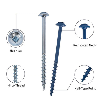 680 PCS Pocket Hole Screws Assortment Kit, 5 Sizes #8 x 1, 1-1/4", 1-1/2", 2", 2-1/2",Square Drive Self Tapping Coarse Thread Wood Screws Set, Blue Coated and Zinc Coated, Drive Bit Included