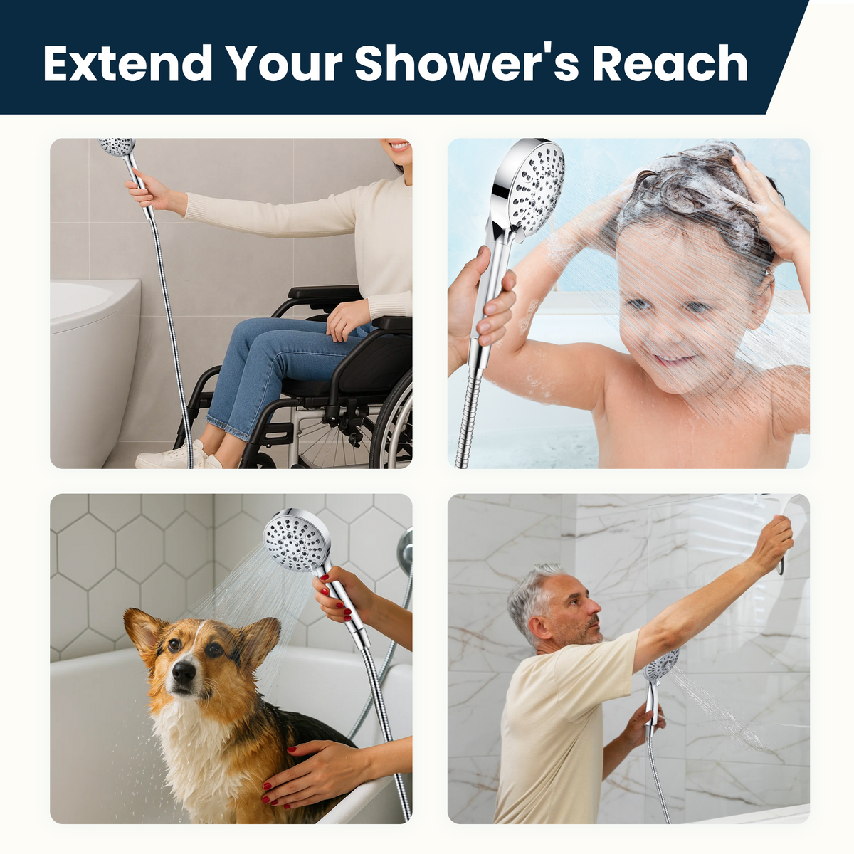 118-Inch Extra Long Stainless Steel Handheld Shower Hose with 360° Swivel