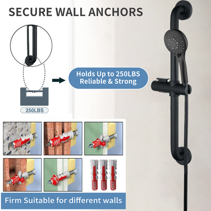 Stainless Steel Slide Bar Grab Rail Set  Includes Handheld Shower Head and 69'' Hose