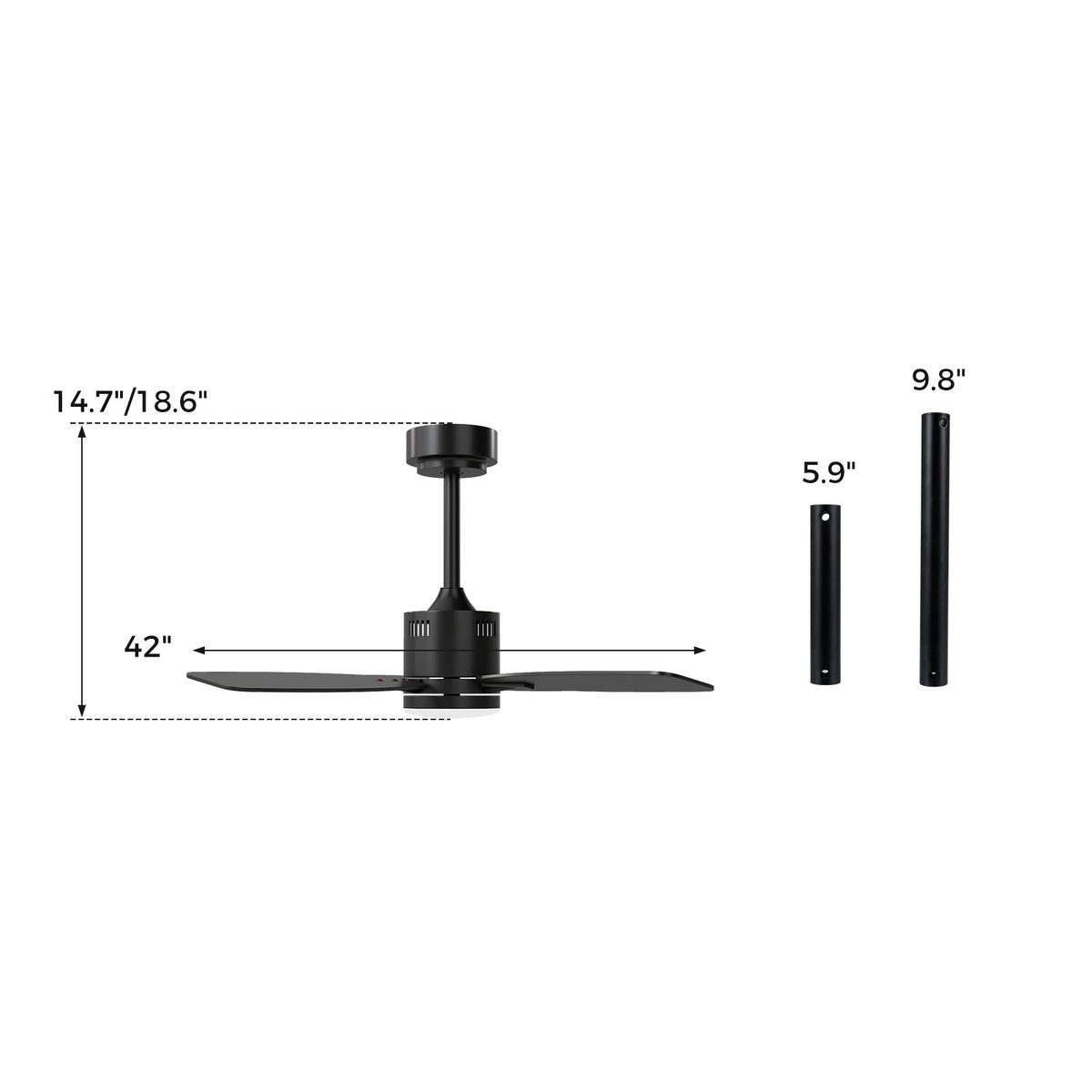 42inch Ceiling Fan with Light and Remote 3CCT LED with Memory 4H Timer 6 Speeds-Black