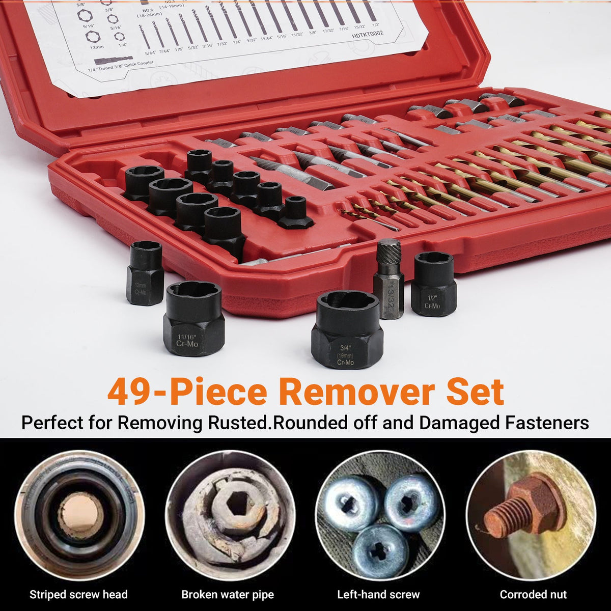 49-Piece Bolt and Screw Extractor Set with Drill Bits for Professional Auto Repair