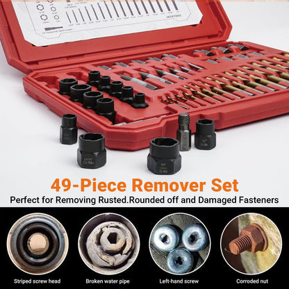 49-Piece Bolt and Screw Extractor Set with Drill Bits for Professional Auto Repair