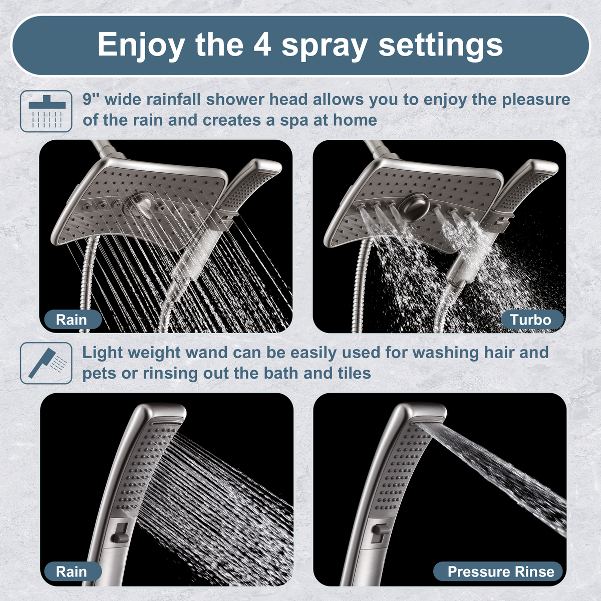 Shower Faucet Set, Rainfall and Hand Shower Head Trim with Hose, Single-Handle Shower Fixture