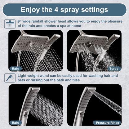 Shower Faucet Set, Rainfall and Hand Shower Head Trim with Hose, Single-Handle Shower Fixture
