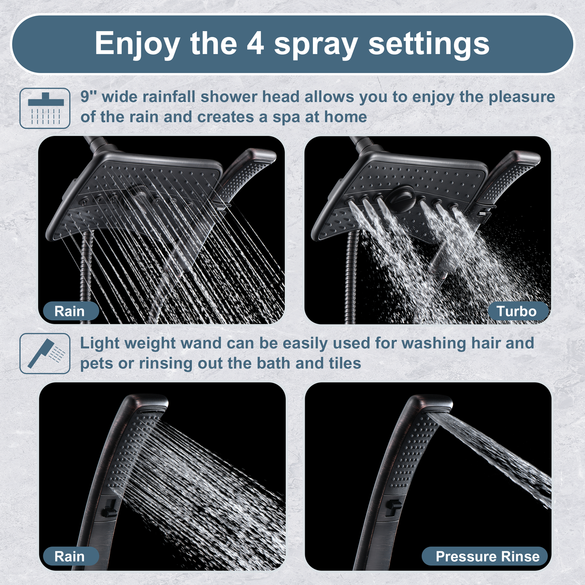 Shower Faucet Set, Rainfall and Hand Shower Head Trim with Hose, Single-Handle Shower Fixture