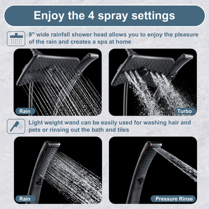 Shower Faucet Set, Rainfall and Hand Shower Head Trim with Hose, Single-Handle Shower Fixture