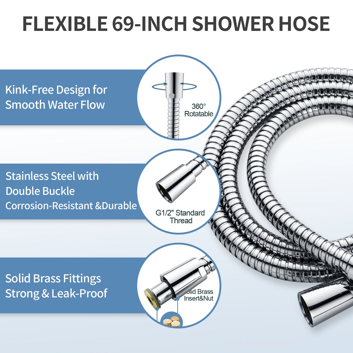 Stainless Steel Slide Bar Grab Rail Set  Includes Handheld Shower Head and 69'' Hose