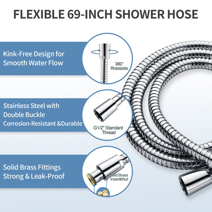 Stainless Steel Slide Bar Grab Rail Set  Includes Handheld Shower Head and 69'' Hose