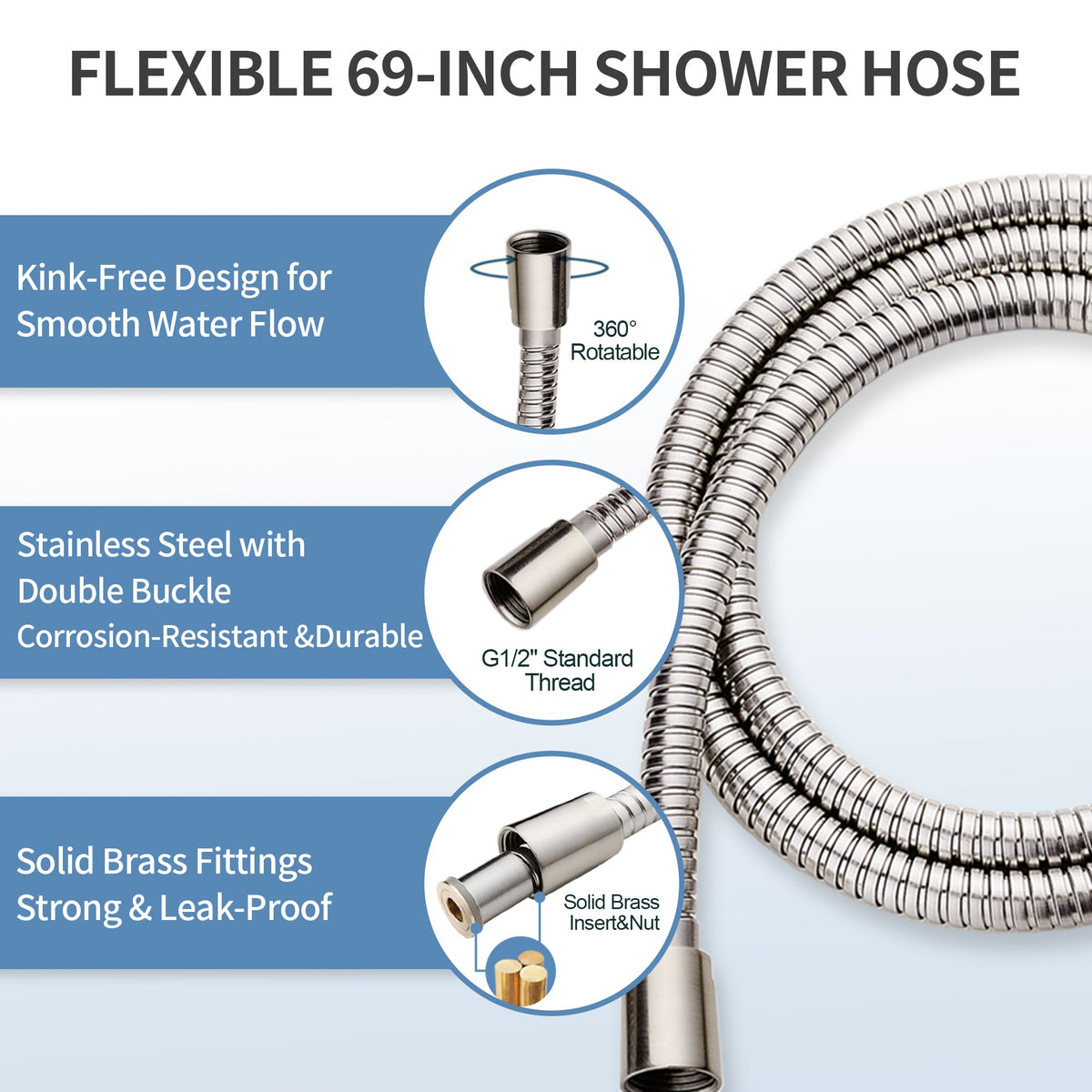Stainless Steel Slide Bar Grab Rail Set  Includes Handheld Shower Head and 69'' Hose