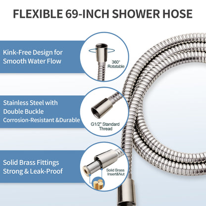 Stainless Steel Slide Bar Grab Rail Set  Includes Handheld Shower Head and 69'' Hose