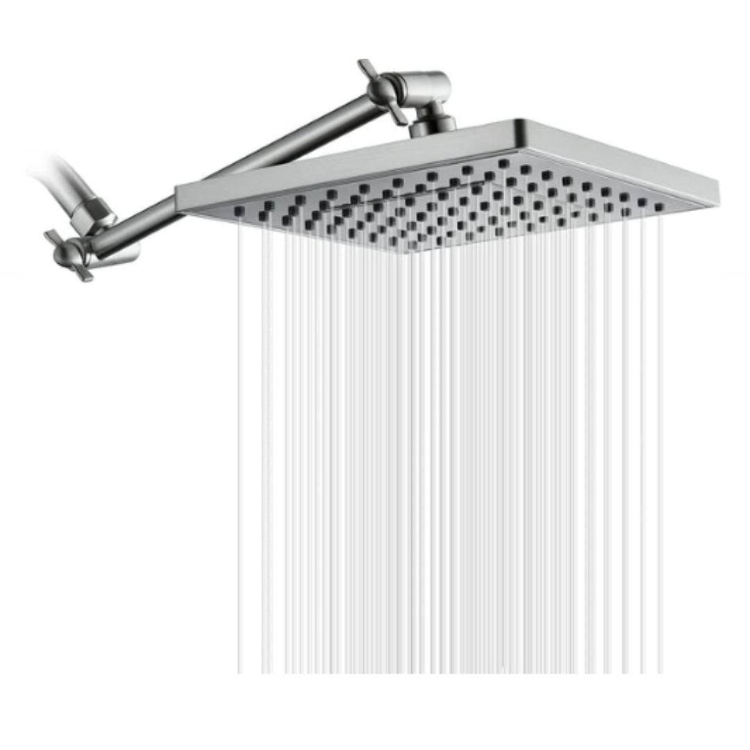 Bright Showers 8-Inch Square Rain Shower Head with 10-Inch Adjustable Extension Arm
